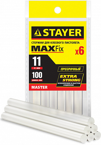 STAYER Cristal, 11 х 100 мм, 6 шт, прозрачные, универсальные клеевые стержни Professional (0682-H6)