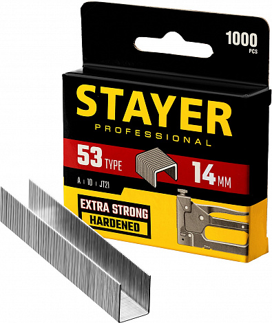STAYER скобы тип 53 (A/10/JT21), 14 мм, калибр 23GA. 1000 шт. (3159-14)