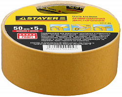 STAYER 50 мм, 5 м, на тканевой основе, двухсторонняя клейкая лента, Professional (1217-05)
